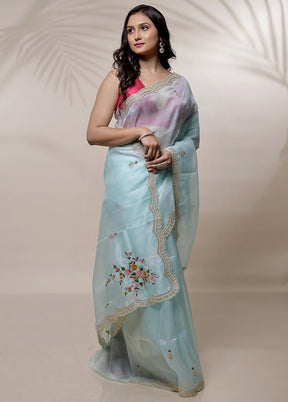 Green Pure Organza Saree With Blouse Piece - Indian Silk House Agencies