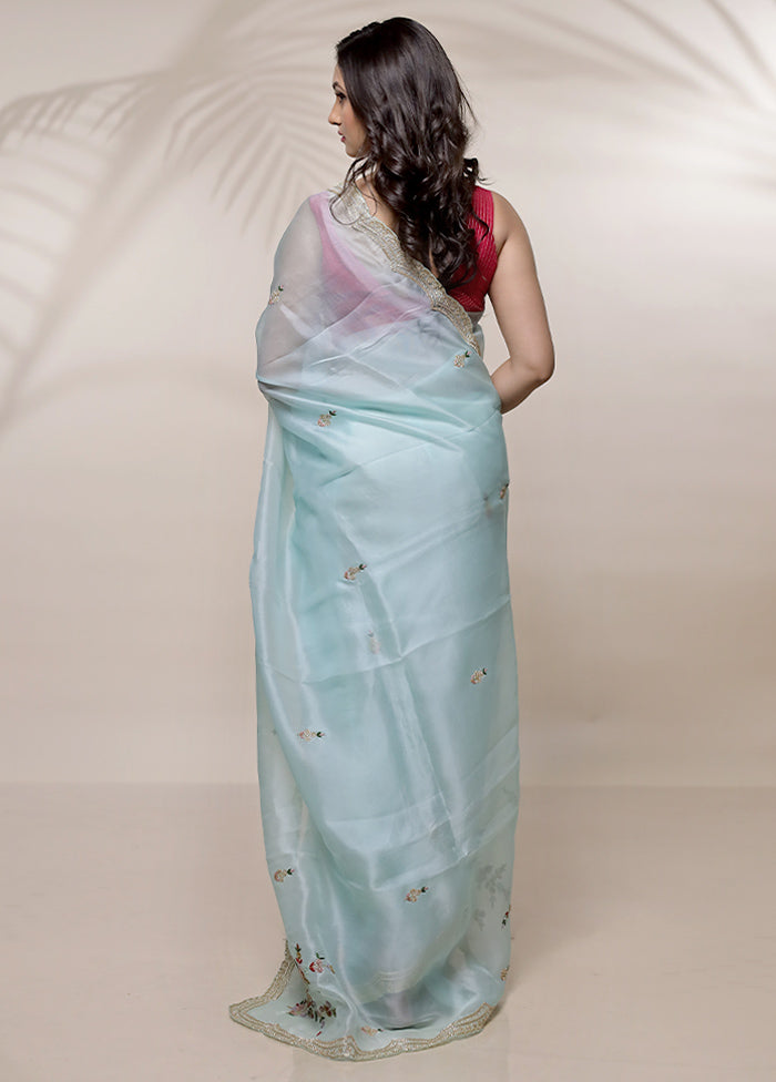 Green Pure Organza Saree With Blouse Piece - Indian Silk House Agencies