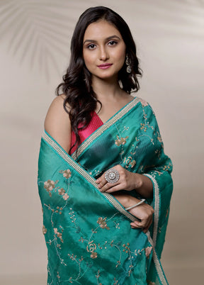 Green Pure Organza Saree With Blouse Piece - Indian Silk House Agencies