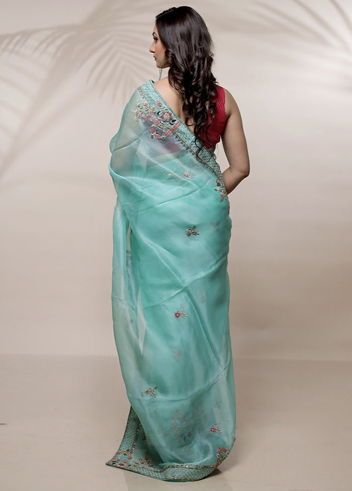 Green Pure Organza Saree With Blouse Piece - Indian Silk House Agencies