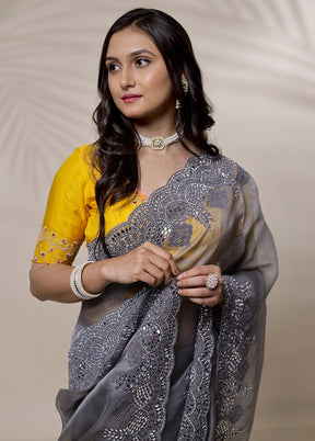 Grey Pure Organza Saree With Blouse Piece - Indian Silk House Agencies