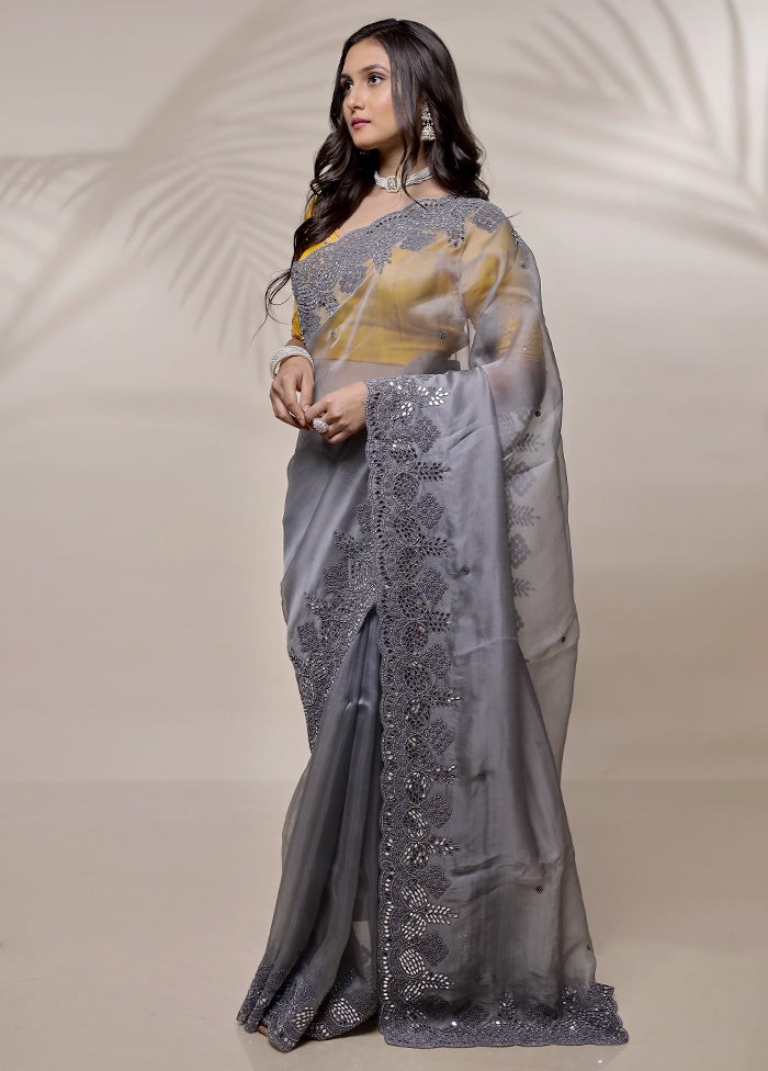 Grey Pure Organza Saree With Blouse Piece - Indian Silk House Agencies