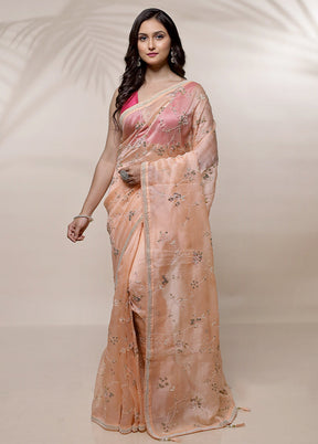 Peach Pure Organza Saree With Blouse Piece - Indian Silk House Agencies