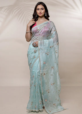 Green Pure Organza Saree With Blouse Piece - Indian Silk House Agencies