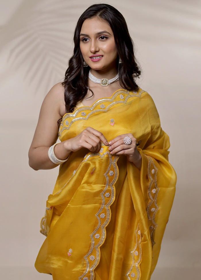 Yellow Pure Organza Saree With Blouse Piece - Indian Silk House Agencies