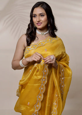 Yellow Pure Organza Saree With Blouse Piece - Indian Silk House Agencies