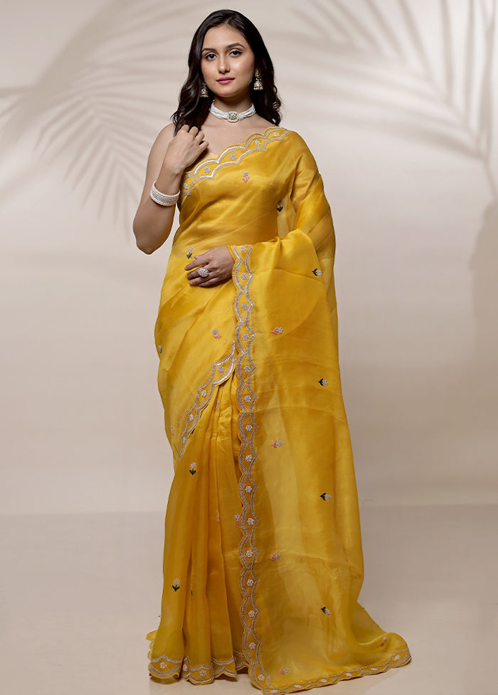 Yellow Pure Organza Saree With Blouse Piece - Indian Silk House Agencies