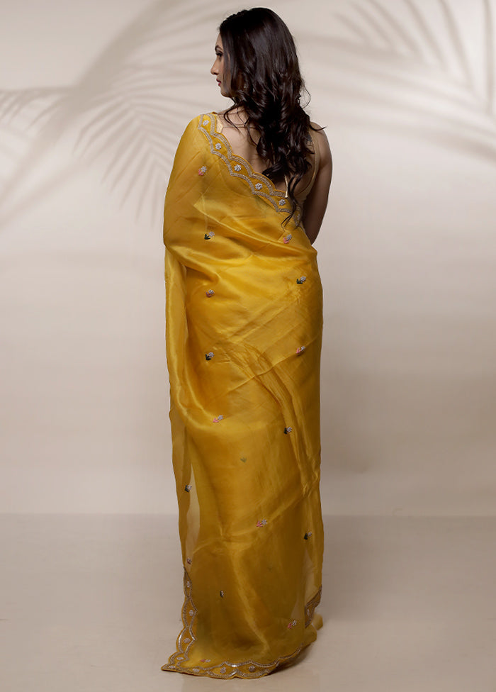 Yellow Pure Organza Saree With Blouse Piece - Indian Silk House Agencies