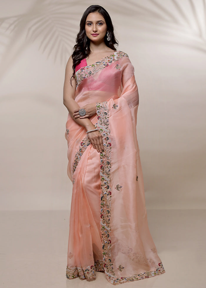 Pink Pure Organza Saree With Blouse Piece - Indian Silk House Agencies