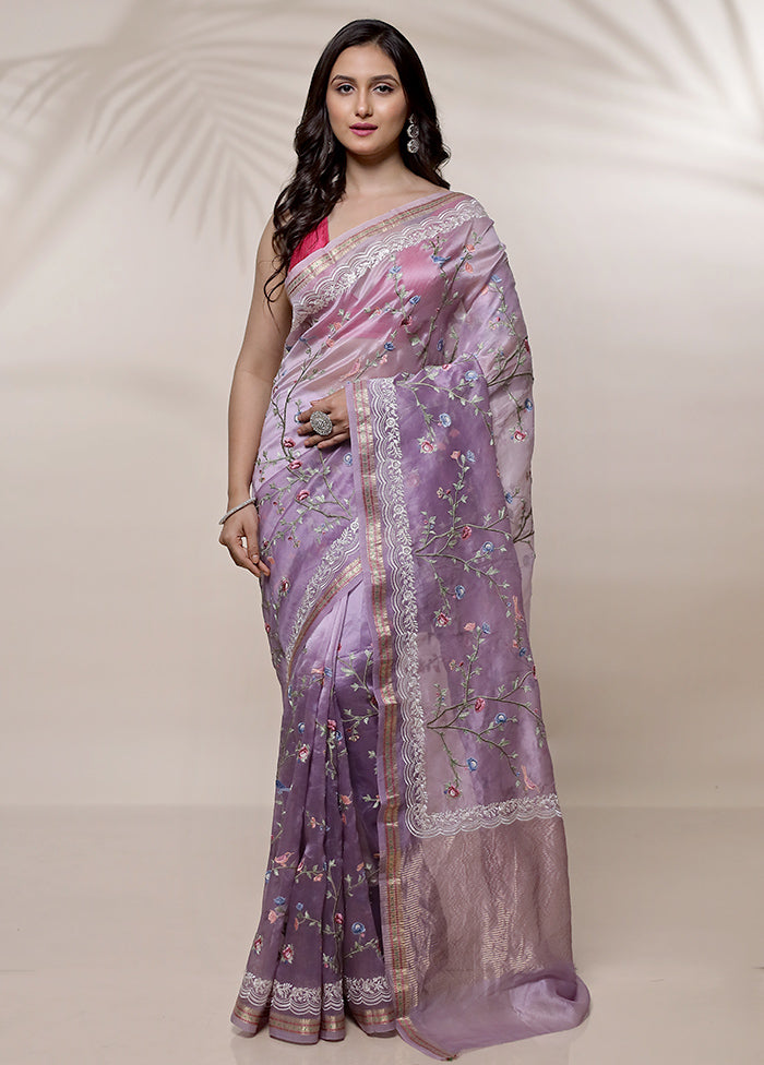 Purple Pure Organza Saree With Blouse Piece - Indian Silk House Agencies