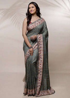 Green Tussar Silk Saree With Blouse Piece - Indian Silk House Agencies