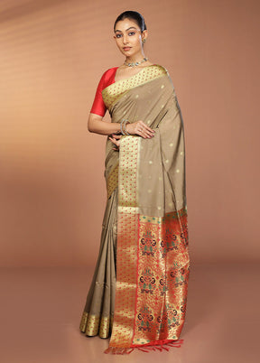 Grey Kanjivaram Silk Saree With Blouse Piece