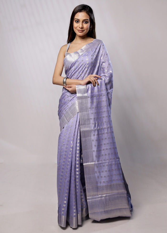 Purple Handloom Dupion Pure Silk Saree With Blouse Piece
