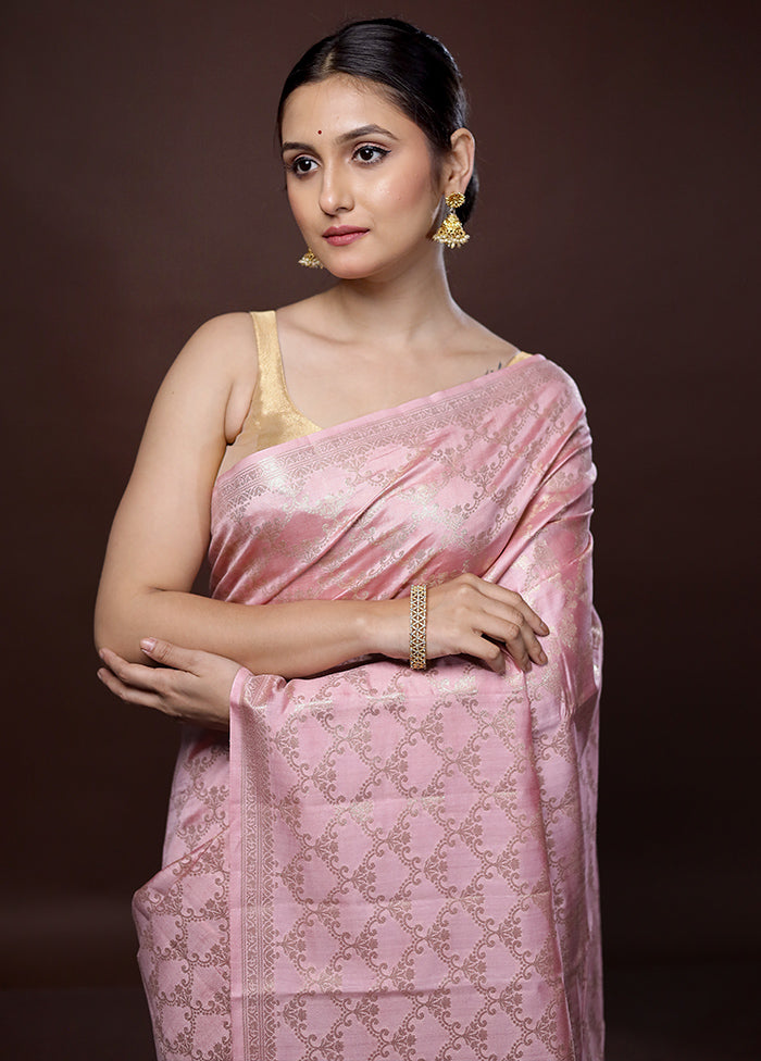 Pink Dupion Pure Silk Saree With Blouse Piece - Indian Silk House Agencies