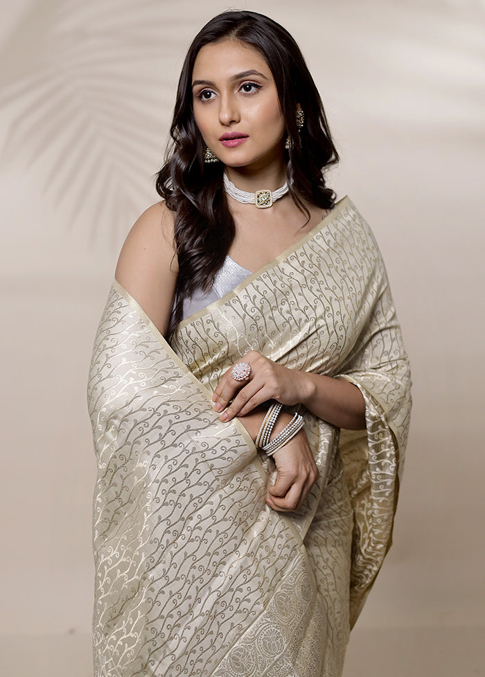 Cream Dupion Pure Silk Saree With Blouse Piece - Indian Silk House Agencies