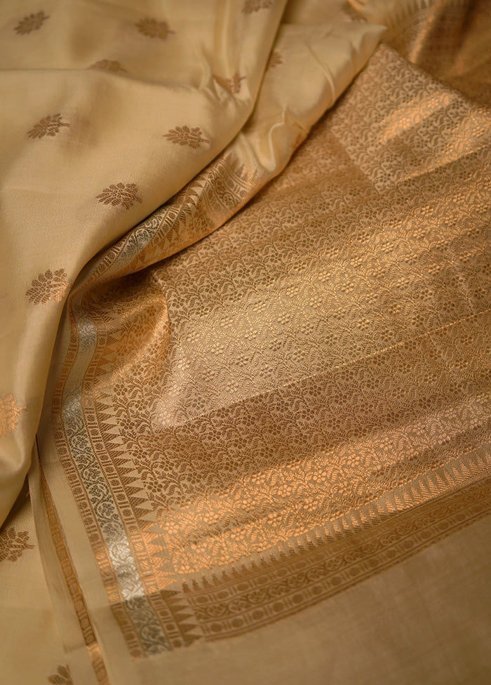 Cream Dupion Pure Silk Saree With Blouse Piece - Indian Silk House Agencies