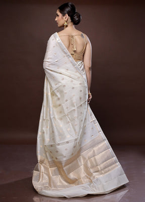 Cream Dupion Pure Silk Saree With Blouse Piece - Indian Silk House Agencies