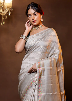 Grey Handloom Dupion Pure Silk Saree With Blouse Piece