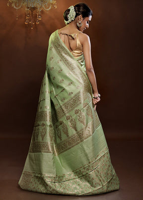 Green Dupion Silk Saree With Blouse Piece