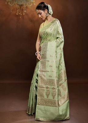 Green Dupion Silk Saree With Blouse Piece