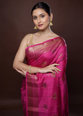 Pink Dupion Pure Silk Saree With Blouse Piece - Indian Silk House Agencies