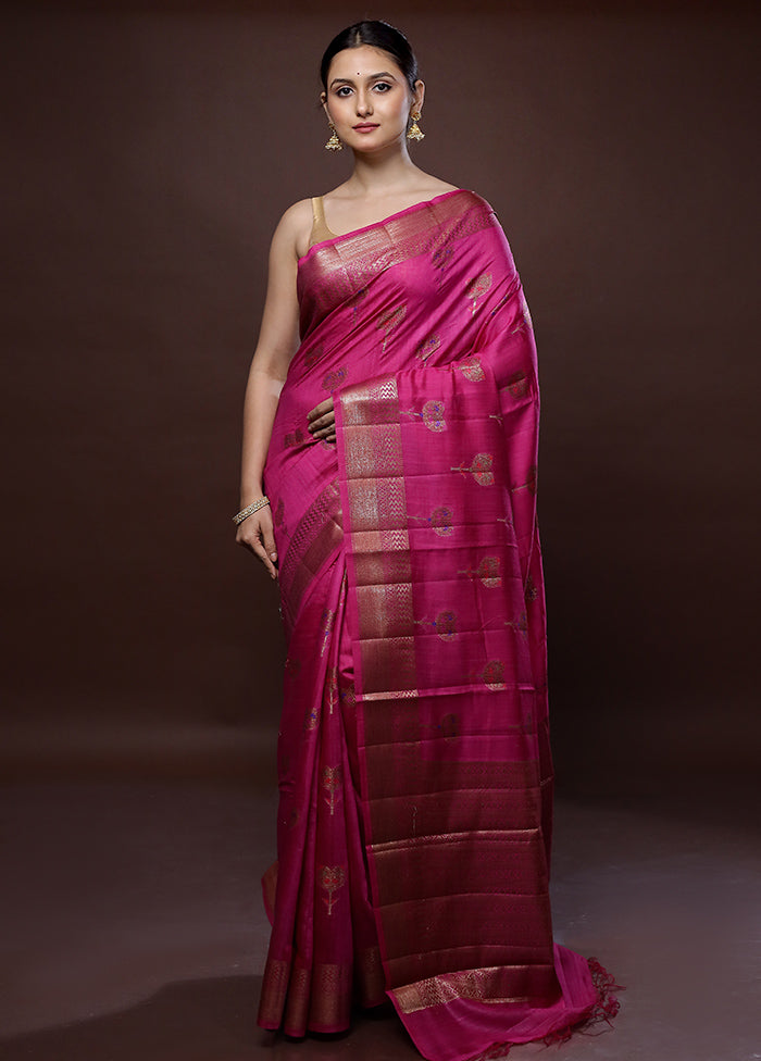 Pink Dupion Pure Silk Saree With Blouse Piece - Indian Silk House Agencies