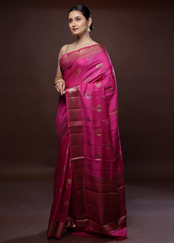 Pink Dupion Pure Silk Saree With Blouse Piece - Indian Silk House Agencies