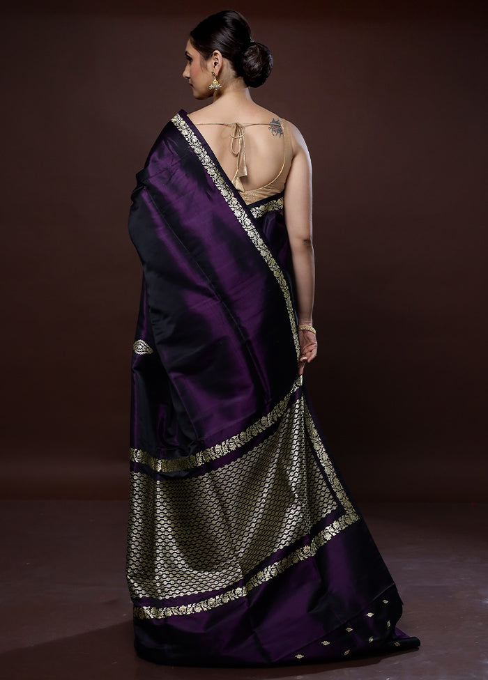 Purple Banarasi Pure Silk Saree With Blouse Piece - Indian Silk House Agencies