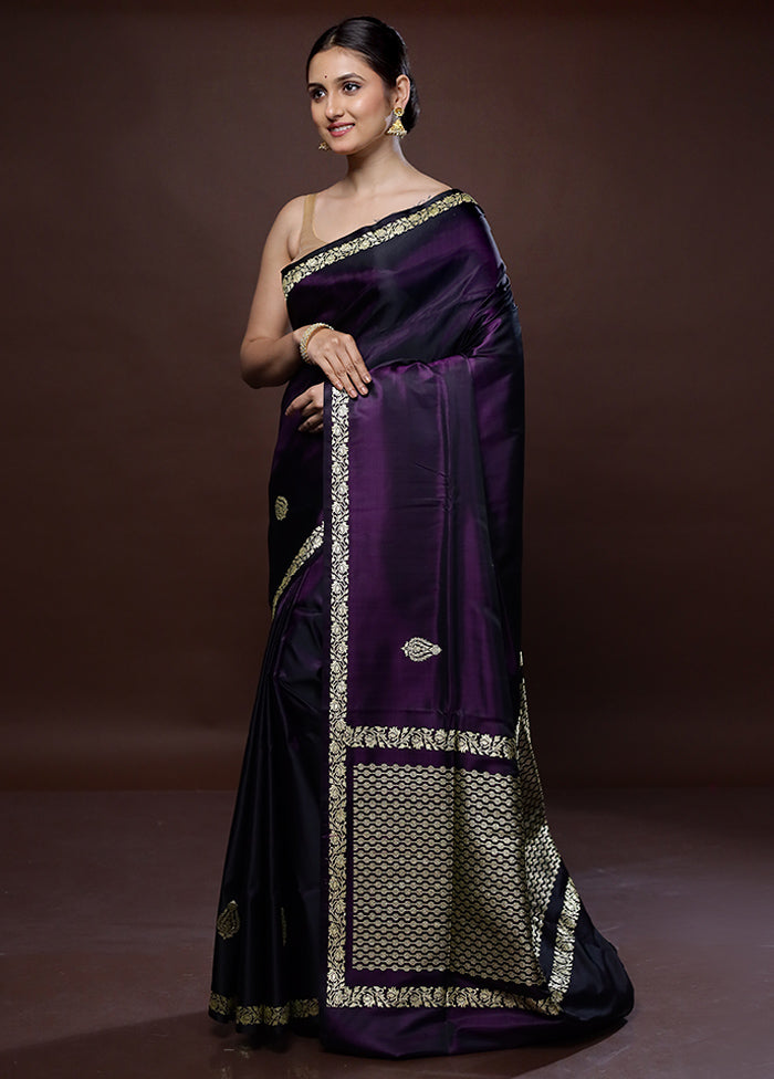 Purple Banarasi Pure Silk Saree With Blouse Piece - Indian Silk House Agencies