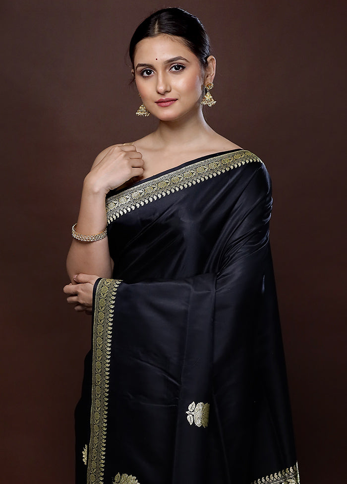 Black Banarasi Pure Silk Saree With Blouse Piece - Indian Silk House Agencies