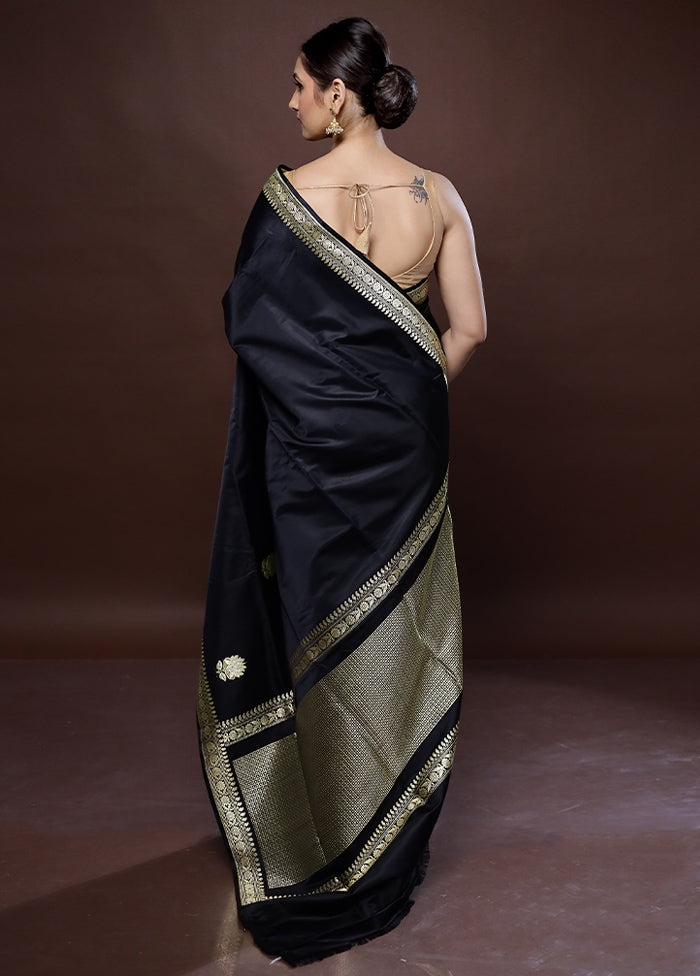 Black Banarasi Pure Silk Saree With Blouse Piece - Indian Silk House Agencies