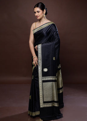 Black Banarasi Pure Silk Saree With Blouse Piece - Indian Silk House Agencies