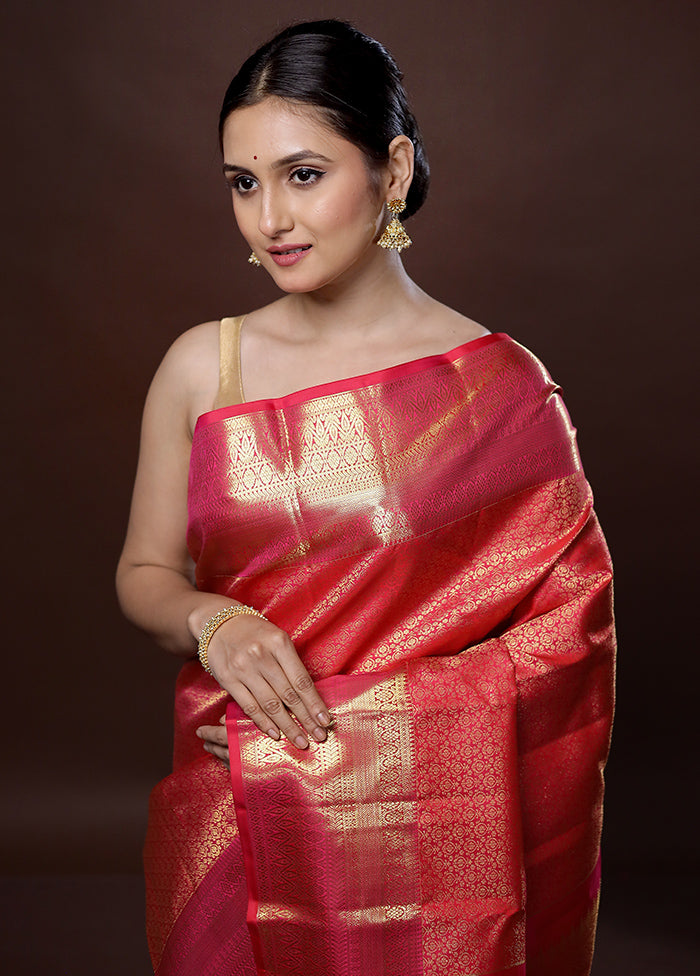 Red Kanchipuram Pure Silk Saree With Blouse Piece - Indian Silk House Agencies