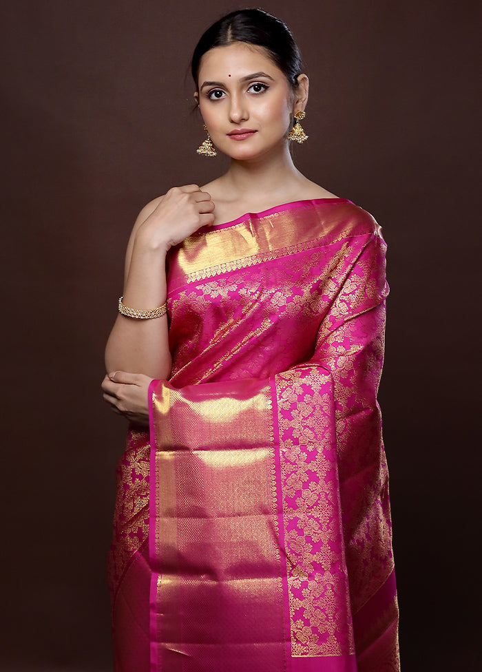 Pink Kanchipuram Pure Silk Saree With Blouse Piece - Indian Silk House Agencies