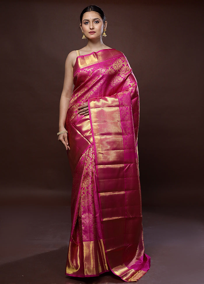 Pink Kanchipuram Pure Silk Saree With Blouse Piece - Indian Silk House Agencies