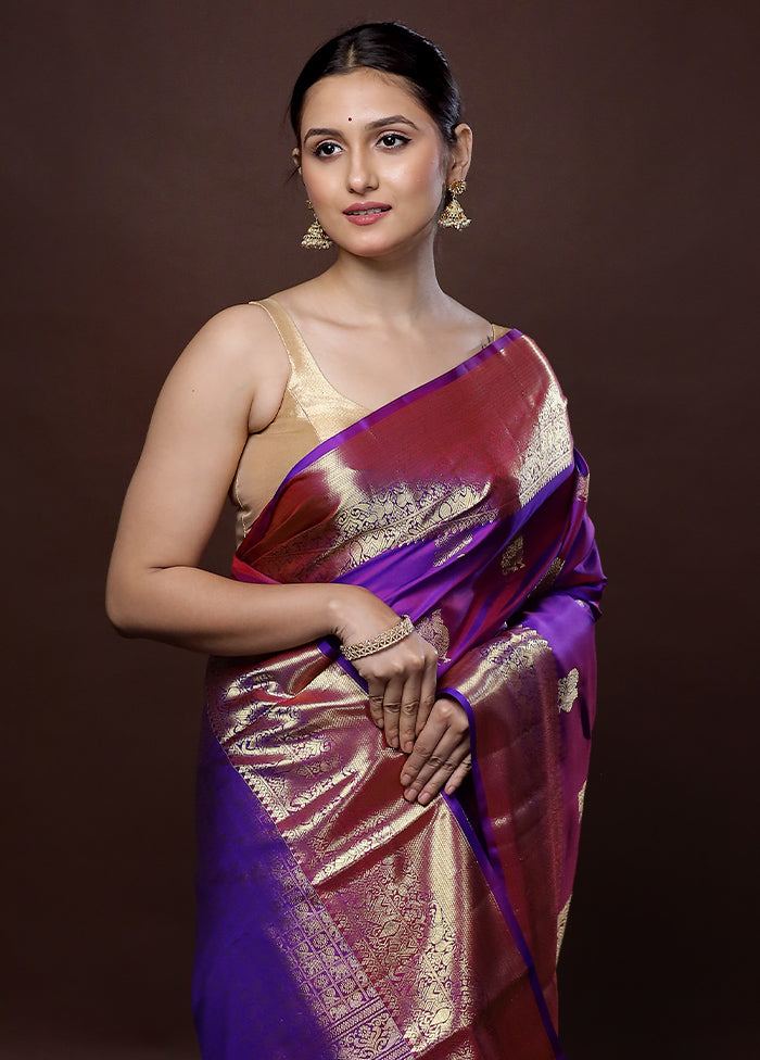 Purple Kanchipuram Pure Silk Saree With Blouse Piece - Indian Silk House Agencies