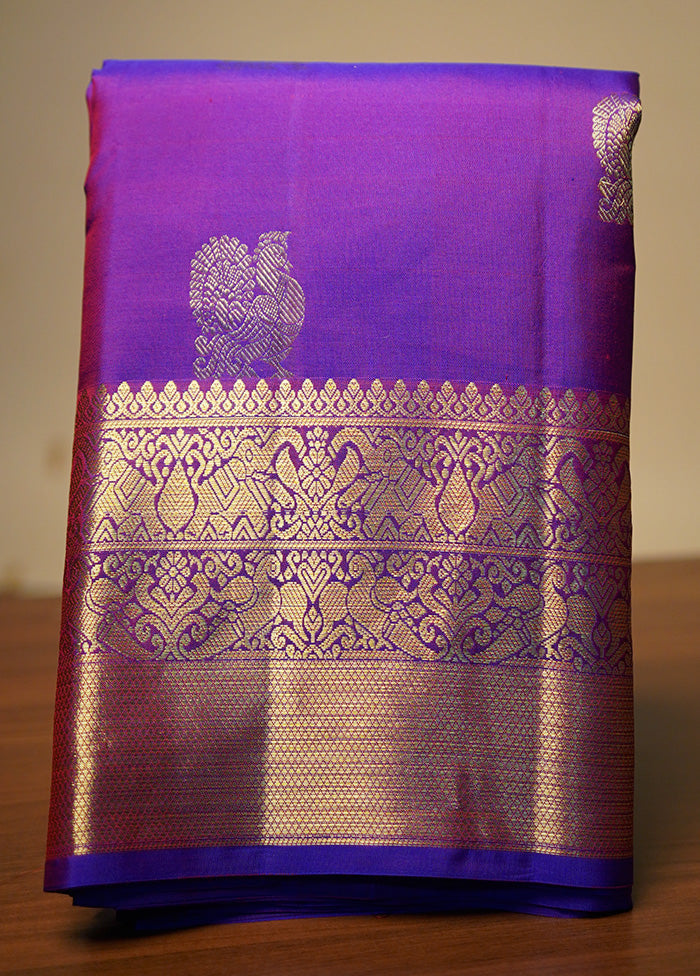 Purple Kanchipuram Pure Silk Saree With Blouse Piece - Indian Silk House Agencies