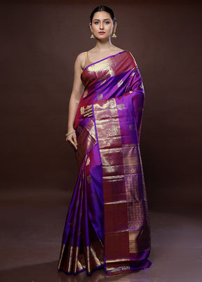 Purple Kanchipuram Pure Silk Saree With Blouse Piece - Indian Silk House Agencies