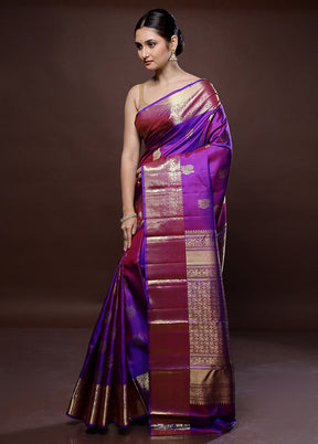 Purple Kanchipuram Pure Silk Saree With Blouse Piece - Indian Silk House Agencies