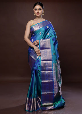 Blue Kanchipuram Pure Silk Saree With Blouse Piece - Indian Silk House Agencies