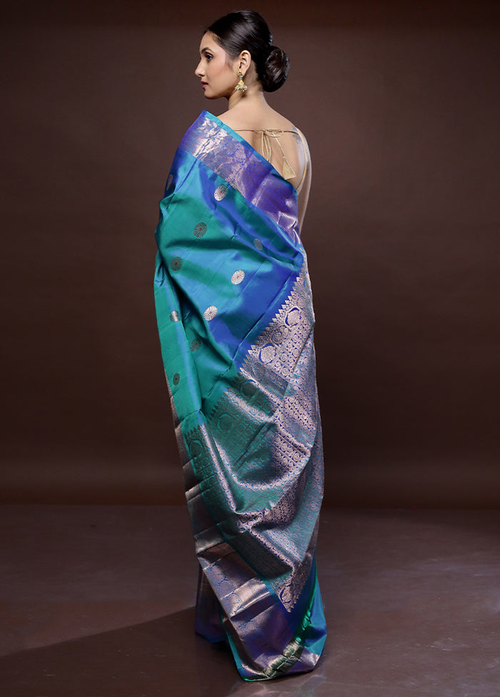 Blue Kanchipuram Pure Silk Saree With Blouse Piece - Indian Silk House Agencies