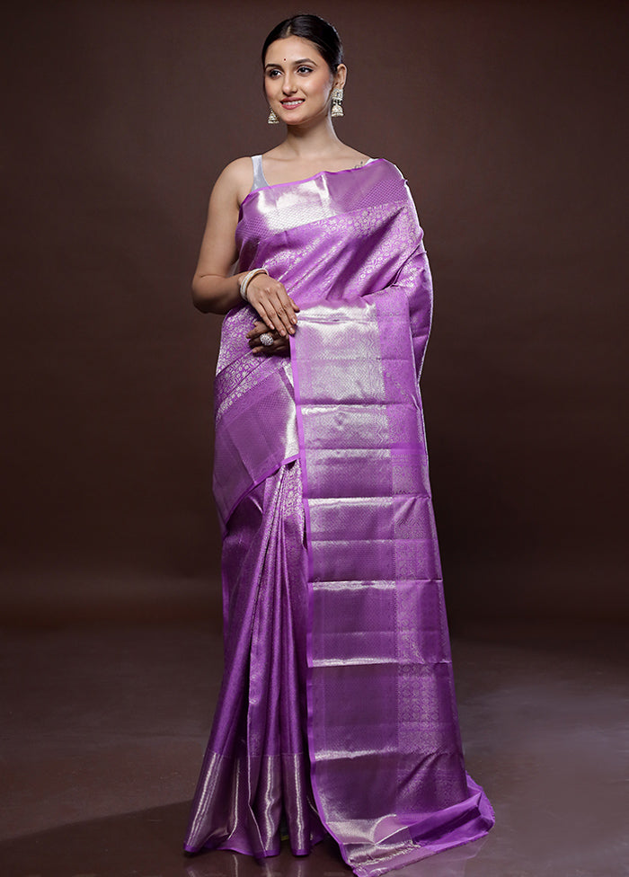 Purple Kanchipuram Pure Silk Saree With Blouse Piece - Indian Silk House Agencies