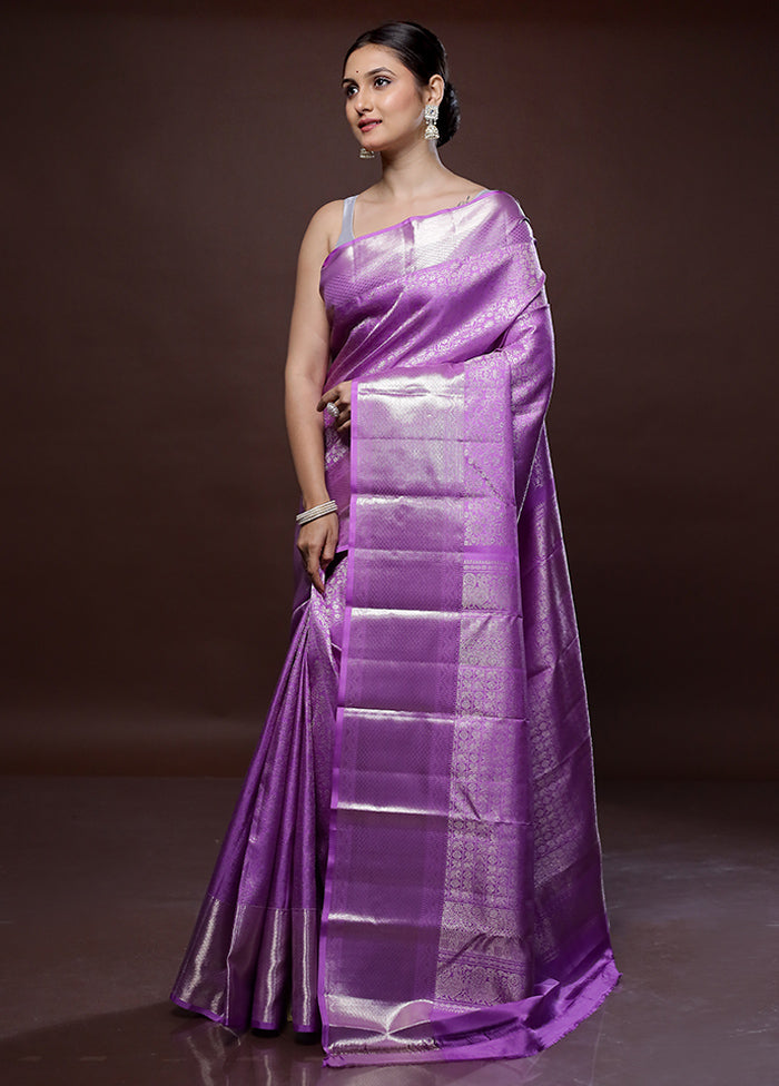 Purple Kanchipuram Pure Silk Saree With Blouse Piece - Indian Silk House Agencies