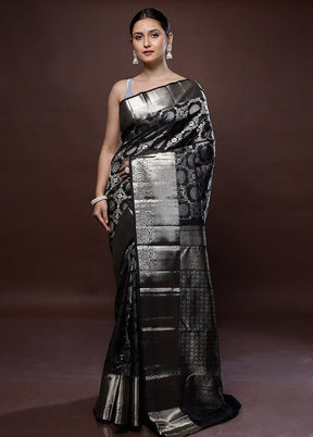 Black Kanchipuram Pure Silk Saree With Blouse Piece - Indian Silk House Agencies