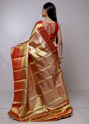 Pink Handloom Kanchipuram Pure Silk Saree With Blouse Piece