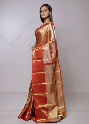 Pink Handloom Kanchipuram Pure Silk Saree With Blouse Piece