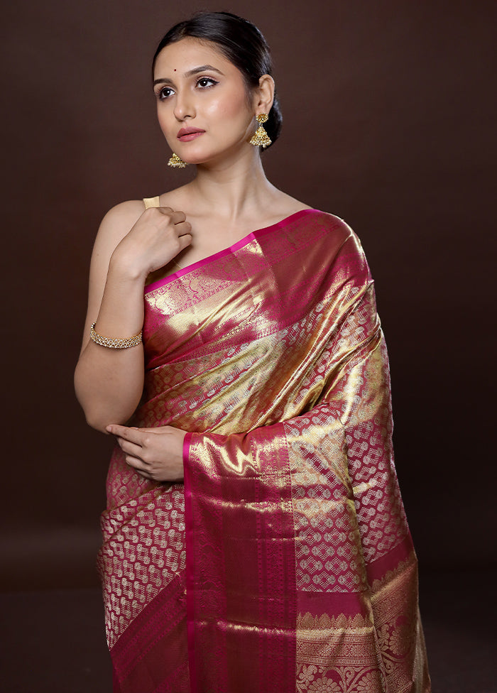 Cream Kanchipuram Pure Silk Saree With Blouse Piece - Indian Silk House Agencies