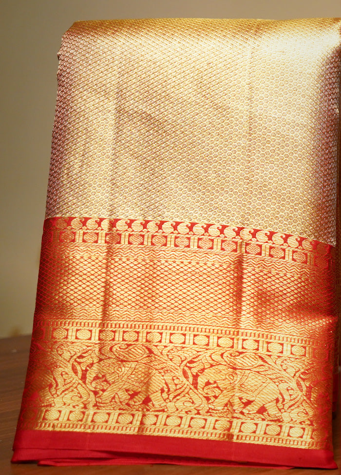 Cream Kanchipuram Pure Silk Saree With Blouse Piece - Indian Silk House Agencies