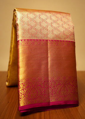 Cream Kanchipuram Pure Silk Saree With Blouse Piece - Indian Silk House Agencies