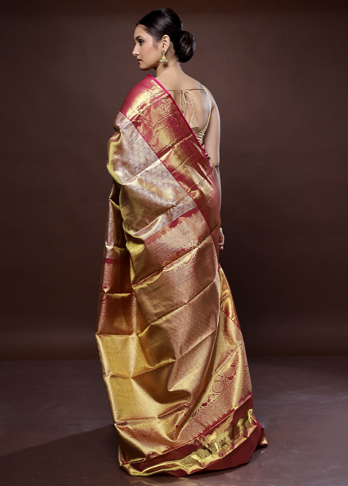 Cream Kanchipuram Pure Silk Saree With Blouse Piece - Indian Silk House Agencies